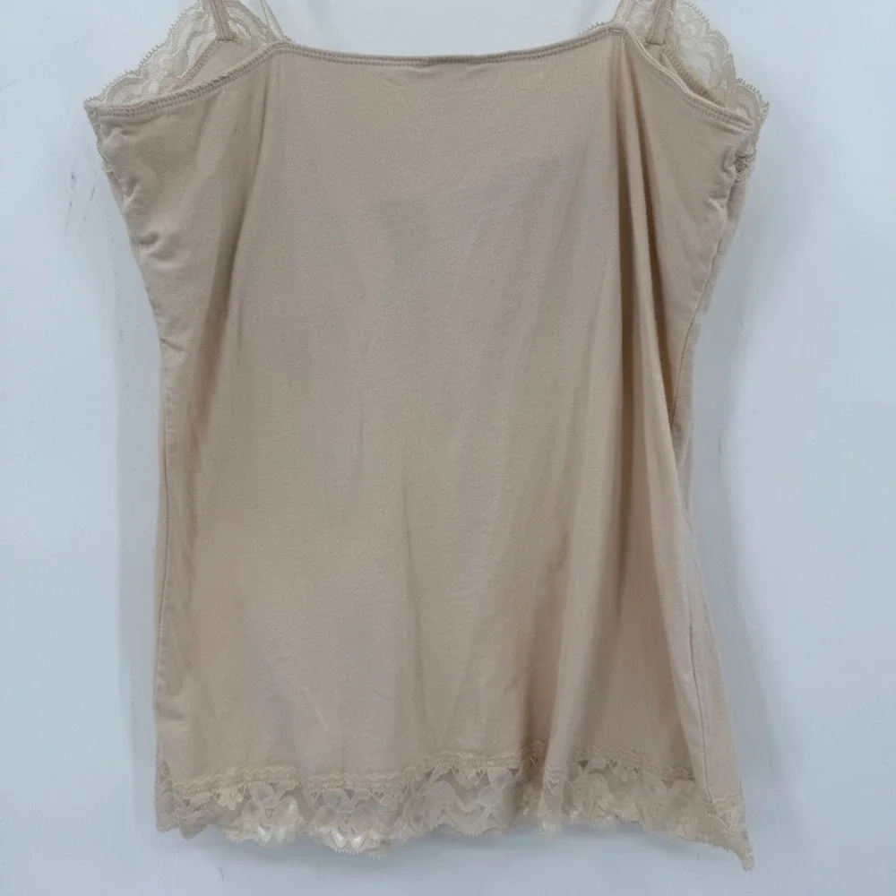 Womens Y2K Cami Tank Top 2XL Beige Lace Trim‎ Built In Bra Stretch Coquette